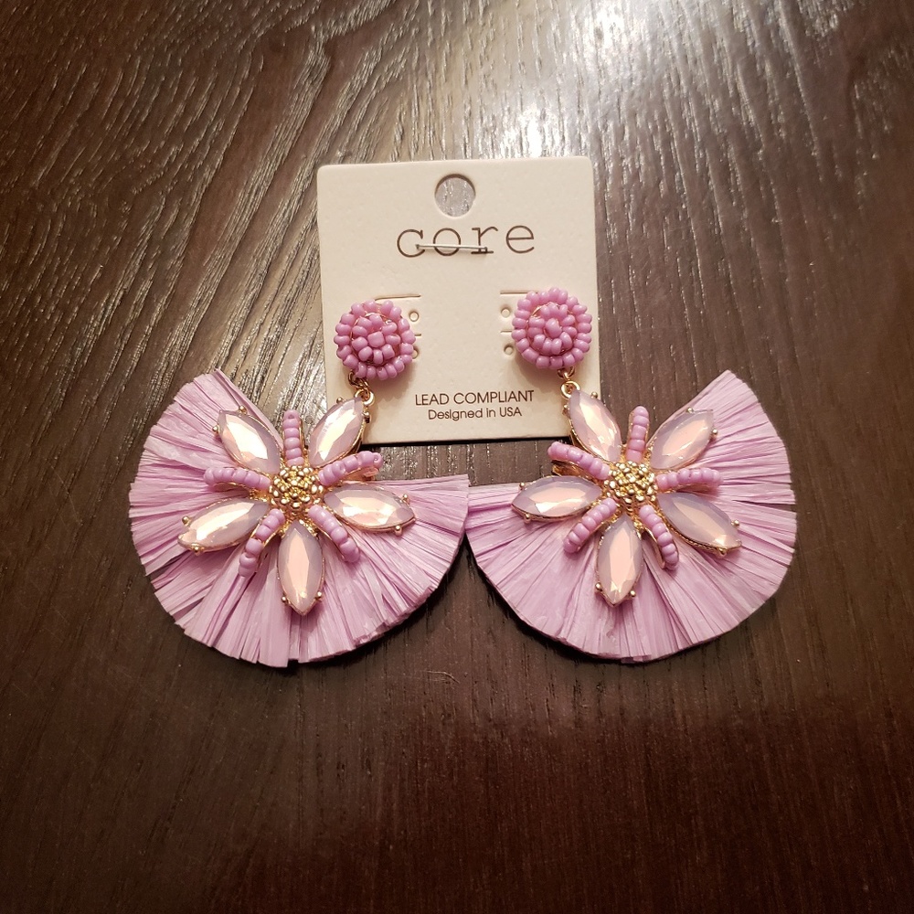 NWT Statement Flower Tassel Post Earrings - Lavender - Picture 2 of 4